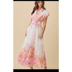 Mainstrip Floral Lapel Belted Maxi Dress NWT